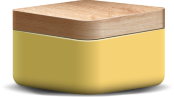 podio de pedestal cuadrado 3d realista amarillo y madera para exhibición de productos de stand show. png