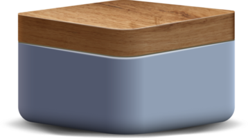 Blue and wood realistic 3D square pedestal podium for stand show product display. png