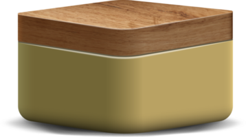 Yellow and wood realistic 3D square pedestal podium for stand show product display. png