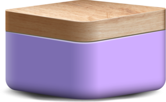 Purple and wood realistic 3D square pedestal podium in studio for stand show product display. png