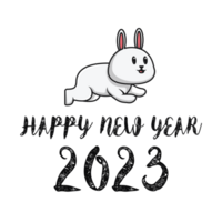 conceito criativo de design de feliz ano novo chinês de 2023. logotipo de coelho criativo e texto 2023. conceito de ícone de objeto de férias. feliz ano novo, ano do desenho do coelho. png