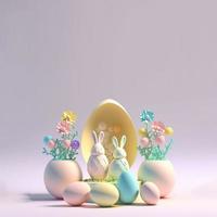 Happy Easter Background with 3D Easter Eggs and Floral Ornament photo