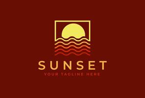 sunset logo with wave and sun vector