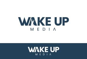 Wake up logo with icon negative space minimalist style tech, perfect with logo business, agency media vector