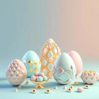 Easter Colourful Background with 3D Easter Eggs and Flower for Promotion photo