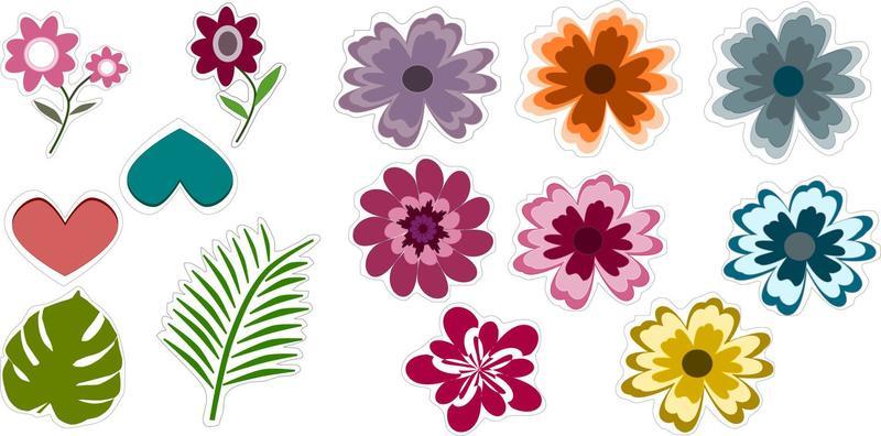 heart flower leaf shape sticker vector minimalist