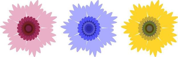 pink yellow blue purple flowers set vector