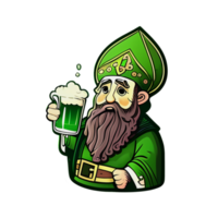 St. Patrick in a green suit with a beer in his hand png
