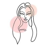 ilustración vectorial simple y minimalista de la cara de una mujer hermosa. dibujo lineal con manchas de acuarela. vector