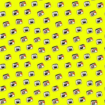 Cute seamless pattern with sushi and salmon in cartoon style. vector