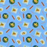 Vector Cute seamless pattern with Asian food in cartoon style.