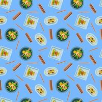 Vector Cute seamless pattern with Asian food in cartoon style.