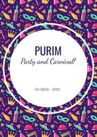 Purim carnaval y anuncio de fiesta, pancarta vectorial, invitación, saludo, publicidad de fiesta, con un patrón impecable en el fondo. vector