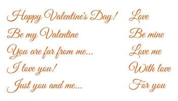 Set of romantic lettering for Valentine's Day. Vector illustration of holiday inscriptions. Greeting text.