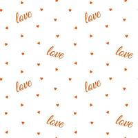 Seamless pattern with small red hearts and lettering love. Vector illustration of romantic background. Valentine's Day design for packaging paper and textile.