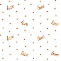 Seamless pattern with small red hearts and lettering love. Vector illustration of romantic background. Valentine's Day design for packaging paper and textile.