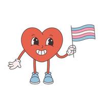Trendy retro cartoon heart character. Groovy style, vintage, 70s 60s aesthetics. Valentines day, LGBTQ, transgender flag. vector
