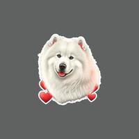 pegatina de perro samoyedo de san valentín con corazón vector