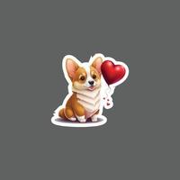 pegatina de perro corgi con forma de corazón día de san valentín vector