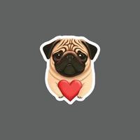 Sticker of Lonely cute Pug with heart