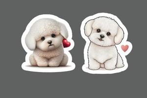 Sticker of Bichon Frise dog with valentine red heart vector