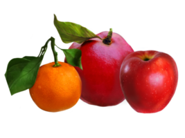 Granatapfel, Apfel und Madarin mit Laub png