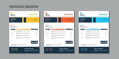 Minimal corporate Business multiple color variation a4 size vector invoice design template