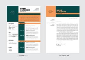 Minimalist CV Resume and Cover Letter Design Template. Super Clean and Clear Professional Modern Design. Stylish Minimalist Elements and Icons with Soft Brown and Green Color - Vector Template.