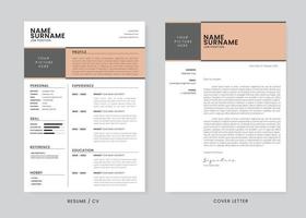 Minimalist CV Resume and Cover Letter Design Template. Super Clean and Clear Professional Modern Design. Stylish Minimalist Elements and Icons with Soft Brown Color - Vector Template.