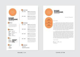 CV minimalista y plantilla de diseño de carta de presentación. diseño moderno profesional súper limpio y claro. elementos e iconos minimalistas con estilo con color naranja suave - plantilla vectorial. vector