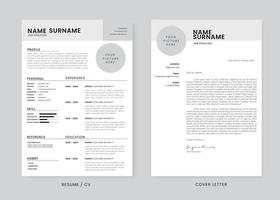 Minimalist CV Resume and Cover Letter Design Template. Super Clean and Clear Professional Modern Design. Stylish Minimalist Elements and Icons with Soft Grey Color - Vector Template.