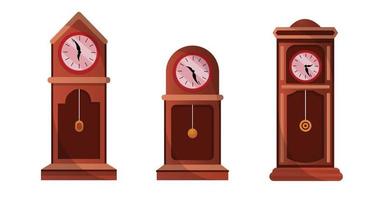 Antique old style cartoon pendulum clock cartoon set, vector clock cartoon set icon, antique clock.