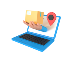 3d illustration of delivery packaging on laptop png