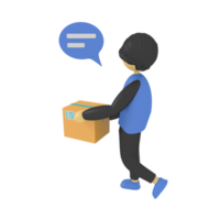 Ilustración 3d de un trabajador levantando una caja de paquetes png