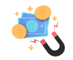 3d illustration of attracting money with a magnet png