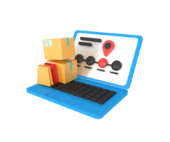 3d illustration of package tracking on laptop png