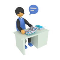 Ilustración 3d de un hombre que trabaja en un escritorio png