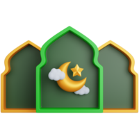 renderização 3D ornamento de três janelas muçulmanas com lua crescente isolada png