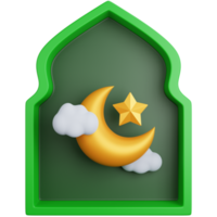 ornamento de janela muçulmana de renderização 3D com uma lua crescente isolada png
