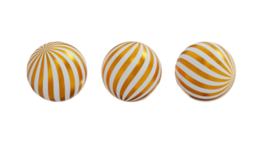 Renderização 3D de bolas de natal com listras douradas isoladas png. png
