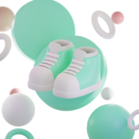 Representación 3d de zapatillas mínimas y círculos en colores pastel. png