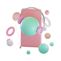 smartphone avec un casque sur fond rose pastel. rendu 3d. png