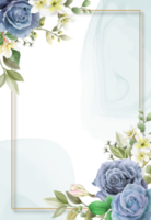 Elegant royal blue roses wedding invitation card png