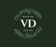 colección de logotipos de monograma de boda con letras iniciales vd, plantillas florales y minimalistas modernas dibujadas a mano para tarjetas de invitación, guardar la fecha, identidad elegante para restaurante, boutique, café en vector