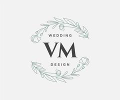 colección de logotipos de monogramas de boda con letras iniciales vm, plantillas florales y minimalistas modernas dibujadas a mano para tarjetas de invitación, guardar la fecha, identidad elegante para restaurante, boutique, café en vectores