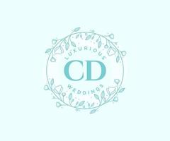 plantilla de logotipos de monograma de boda con letras iniciales de cd, plantillas florales y minimalistas modernas dibujadas a mano para tarjetas de invitación, guardar la fecha, identidad elegante. vector