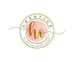 initial HO Feminine logo beauty monogram and elegant logo design, handwriting logo of initial signature, wedding, fashion, floral and botanical with creative template. vector