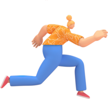 character woman orange shirt blue pants doing activities