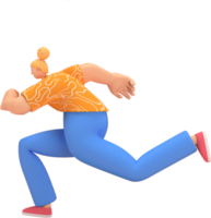 character woman orange shirt blue pants doing activities