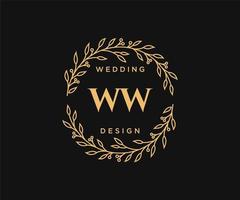 colección de logotipos de monograma de boda con letras iniciales ww, plantillas florales y minimalistas modernas dibujadas a mano para tarjetas de invitación, guardar la fecha, identidad elegante para restaurante, boutique, café en vector